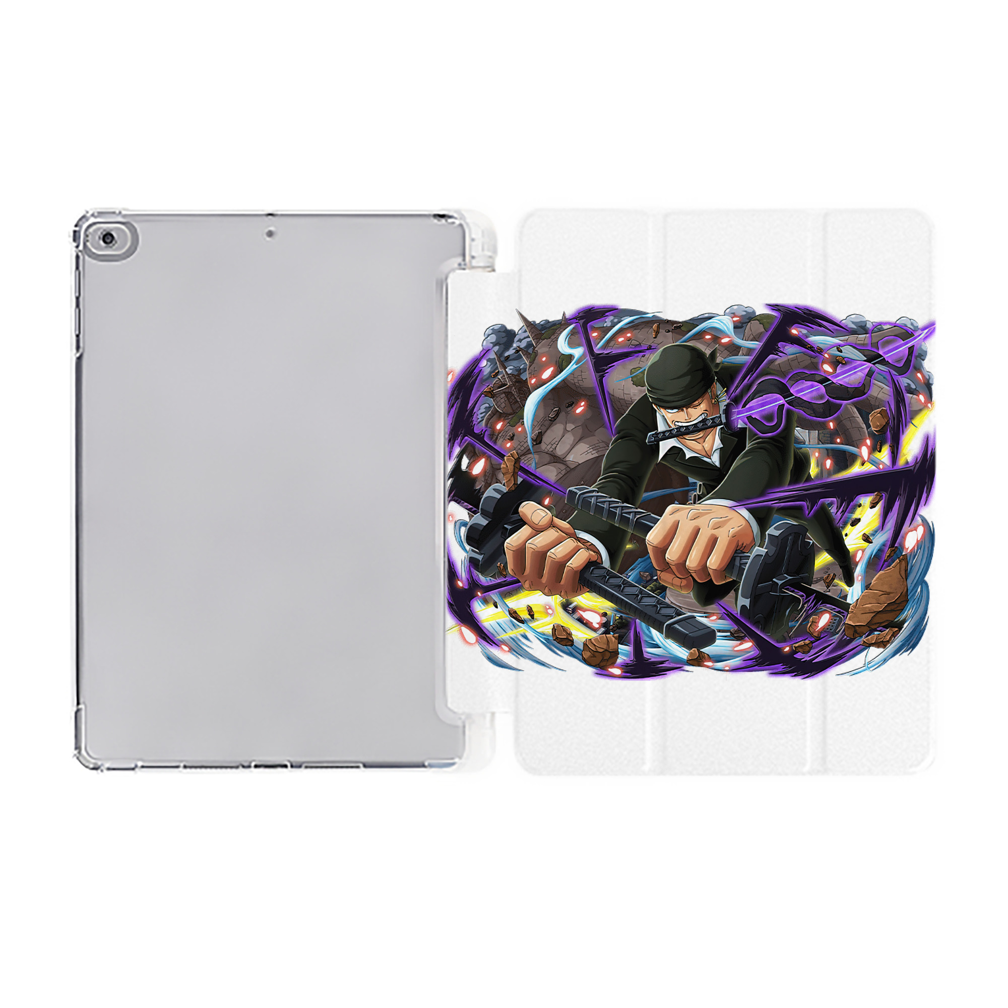 （画像用） ワンピース ロロノア・ゾロ ONE PIECE Roronoa Zoro IPad ケース ペン収納付き 三つ折りスタンド PUレザー×シリコン 対応機種9.5/10.5/10.9インチ